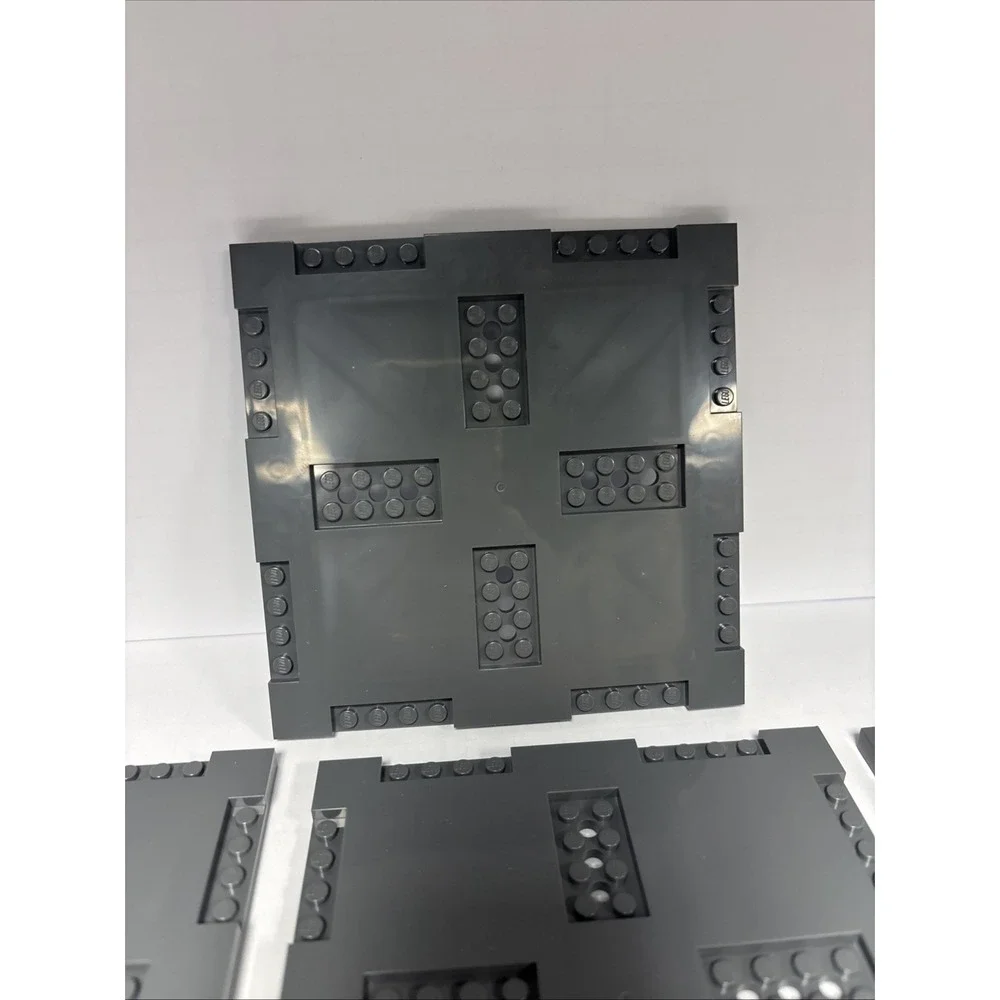 LEGO Plate 69958 PLATE 16X16X2/3, W/ 8 CUT OUT Dark Stone‎ Grey Lot Of 4